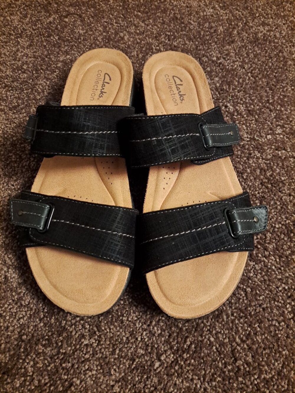 Clark’s Collection April Dusk Black Double Adjustable Strap Slide Sandals